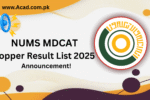 NUMS MDCAT Toppers Result List 2025 Passing Marks & Highest Marks